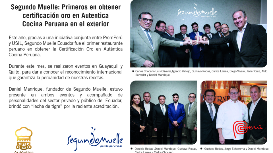 Segundo Muelle: Primeros en obtener certificación oro en Autentica Cocina Peruana en el exterior